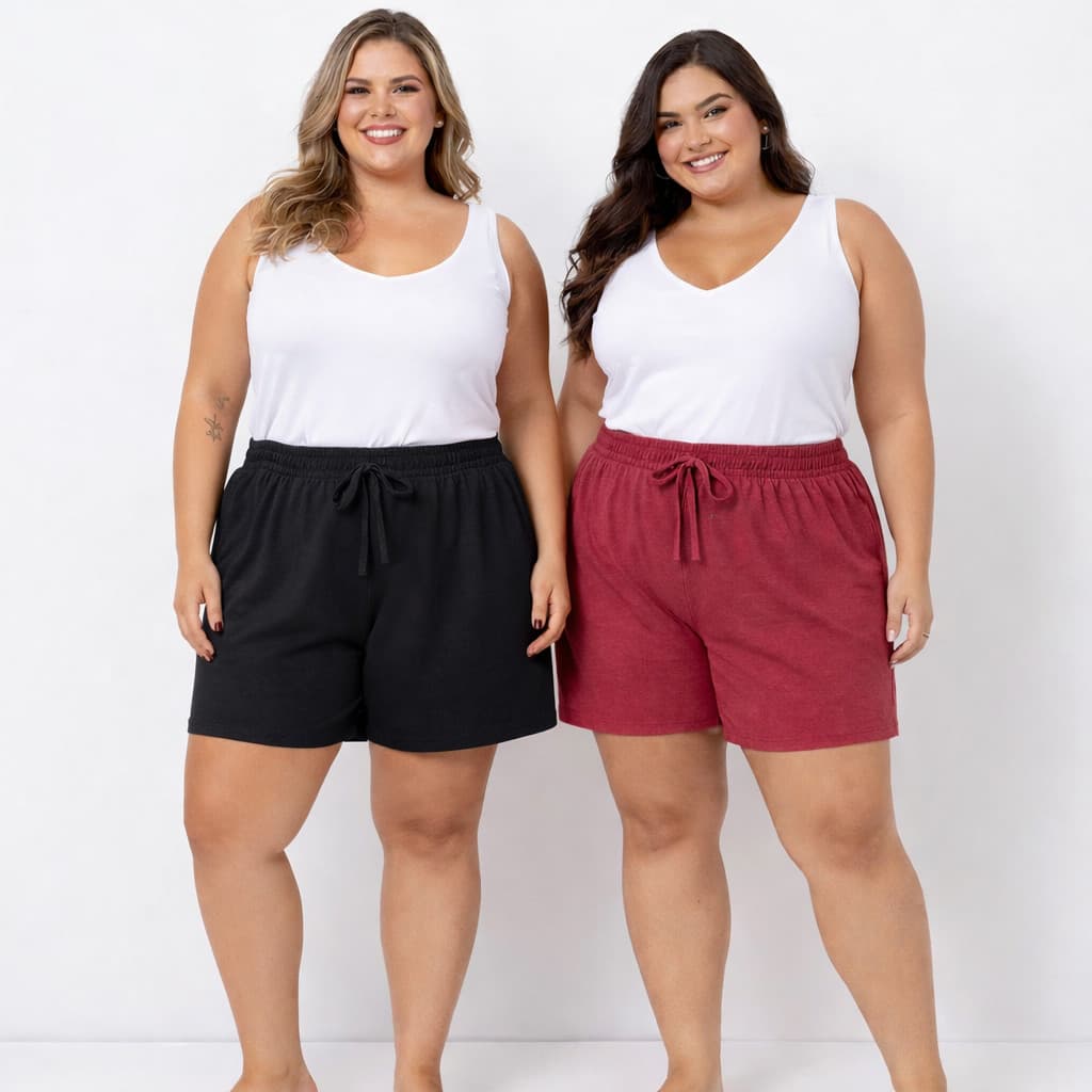 Short Feminino Plus Size Vicrolycra Cintura Alta Com Cordão Confortável Moda Verão |87| Oferta