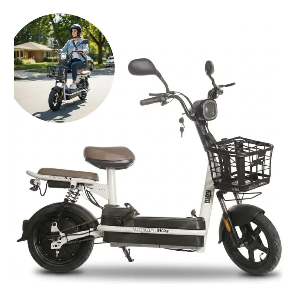 Bicicleta Elétrica 48V Scooter C/Bateria Removível Importway Autonomia Até 25km Velocidade 32kmh Bike Urbana Branca