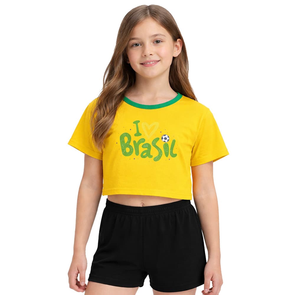 Camiseta Cropped Juvenil Look Jeans I Love Brasil