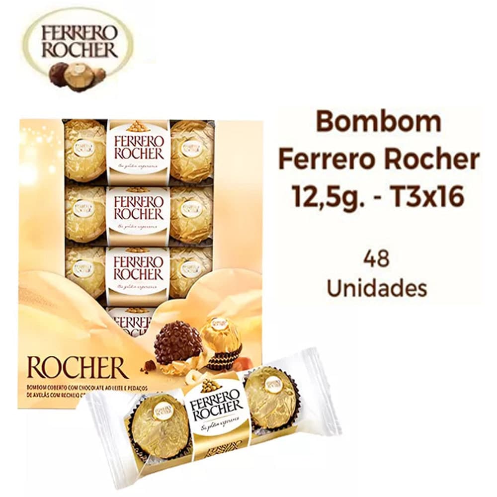 Bombom Ferrero Rocher T3x16 c/48 Unidades (16 pacotes c/3 unidades)