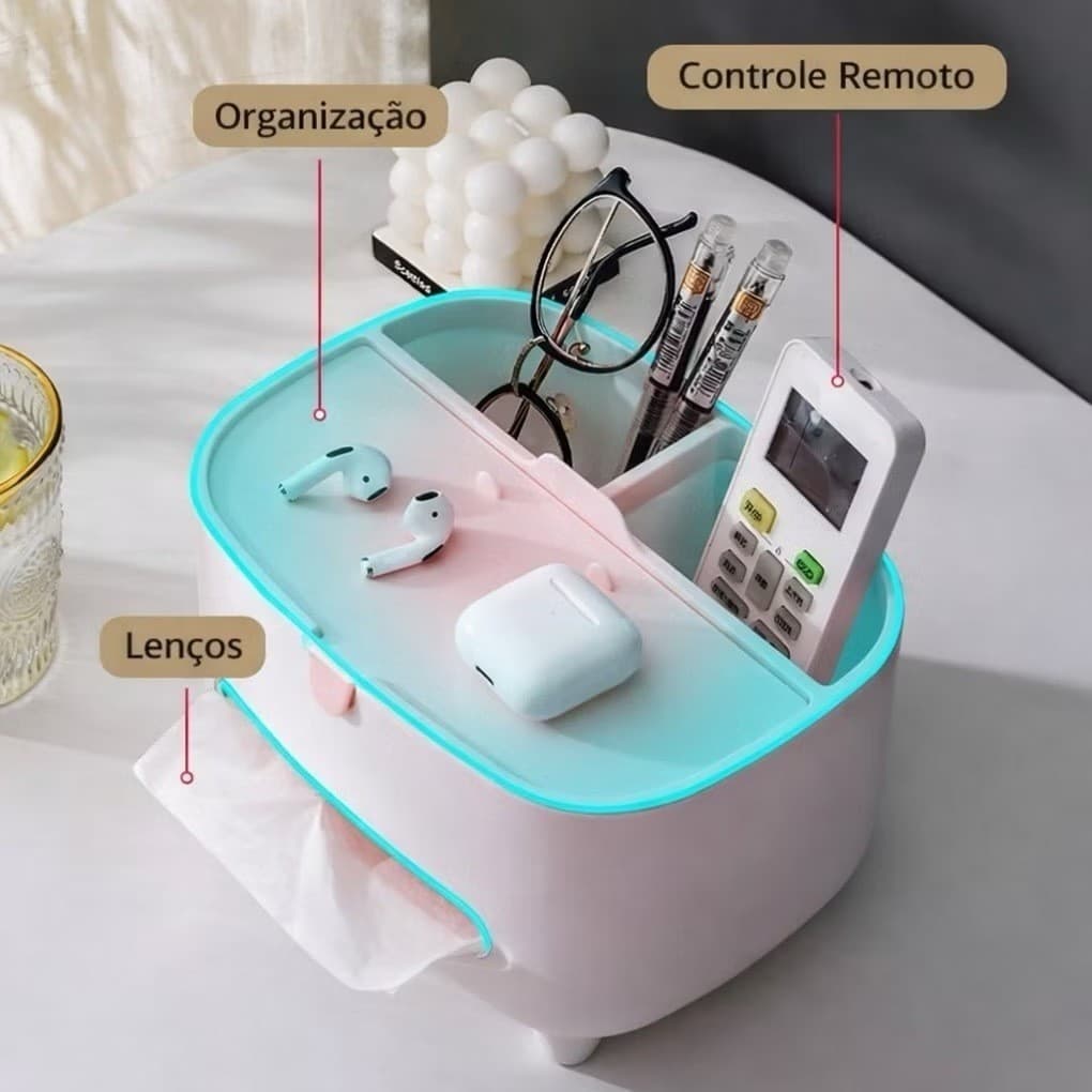 Porta Papel Toalha 2 em 1 com Organizador, Ideal para Organização de Mesa em Casa.