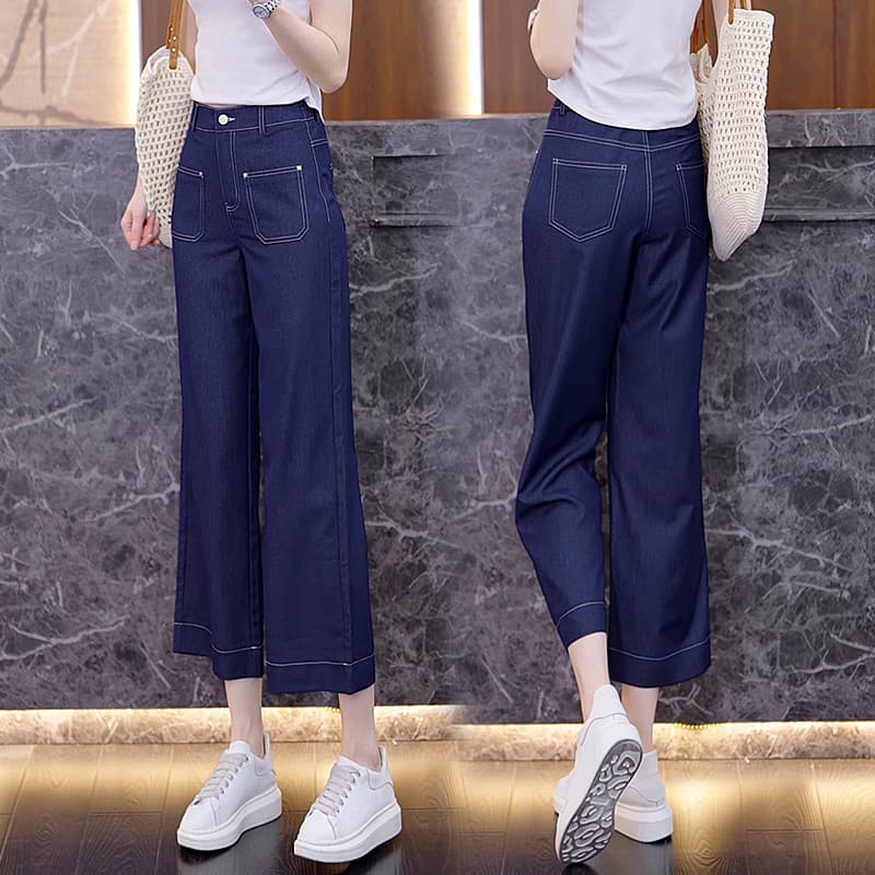 Zhengzhou calças femininas 2025 novo estilo Jeans feminino verão fino pequeno verão calças cortadas calças retas
