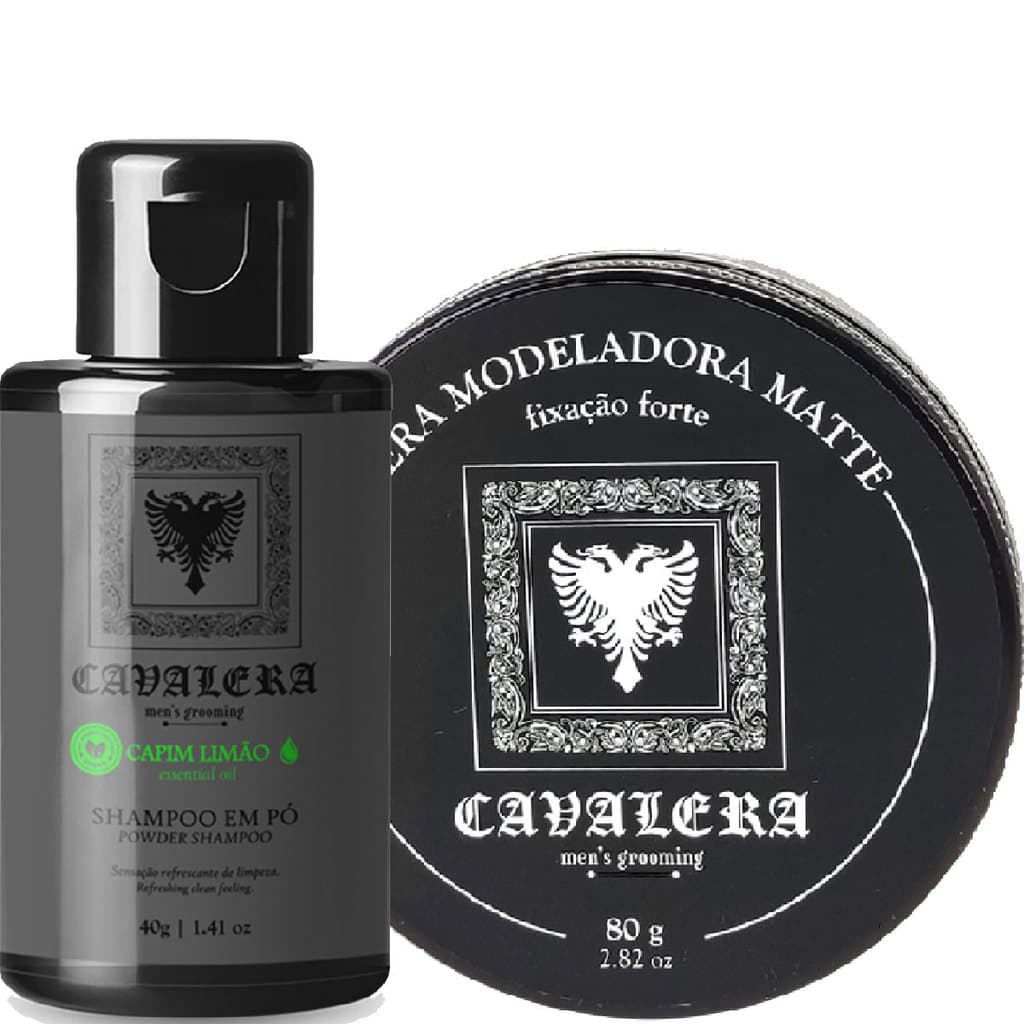 Xampu Masculino Em Pó + Pomada Modeladora Cabelo Efeito Seco