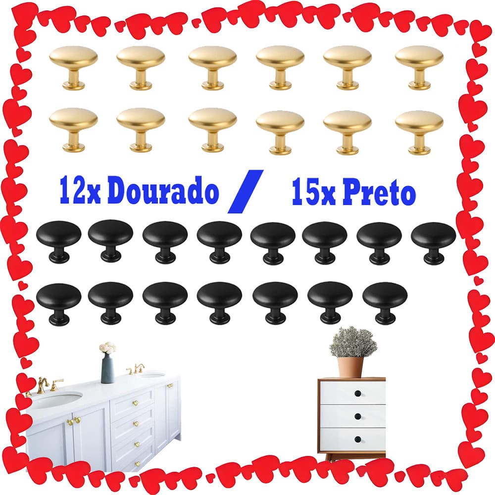 12/15 peças 24MM alça de gaveta de armário de cozinha + parafuso (preto/dourado)