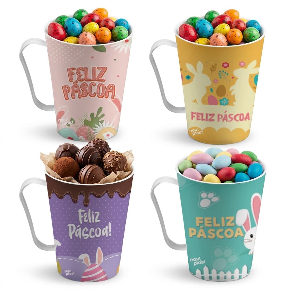Kit 12 Canecas De Pascoa Coelho 430Ml Lembrancinhas Datas Especiais