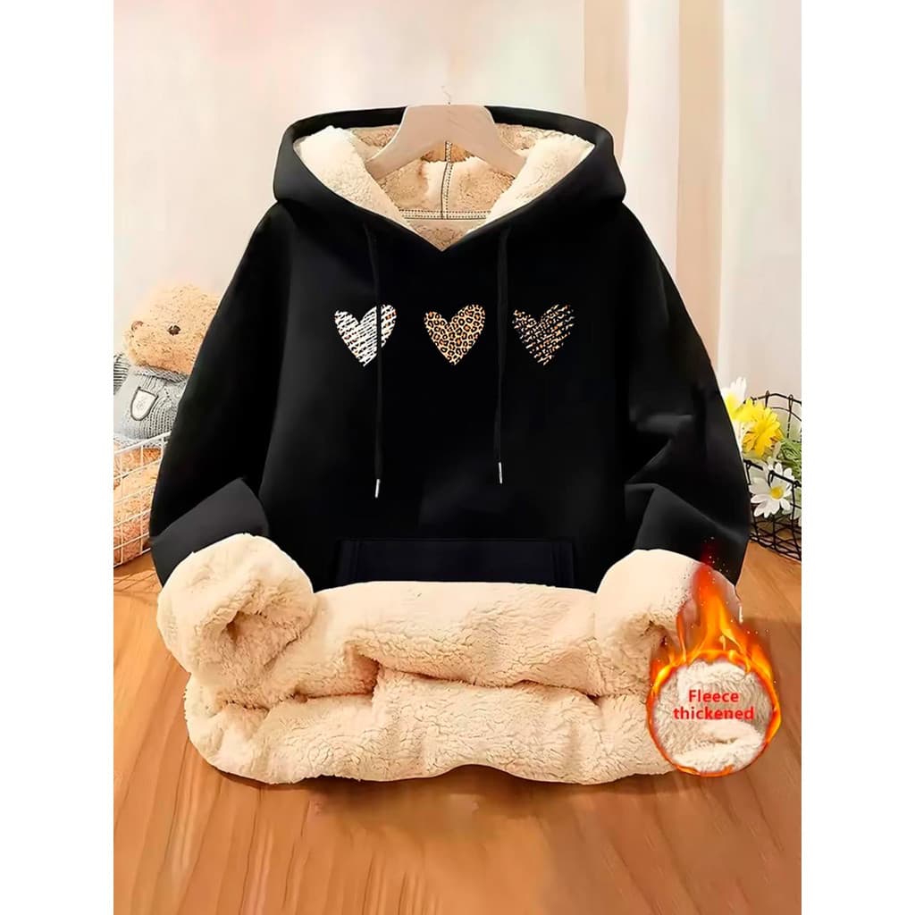 Blusa Moletom Feminino Casaco Moletom Feminino Moletom Peluciado Feminino Grosso Premium Quentinho Estampado
 Preto