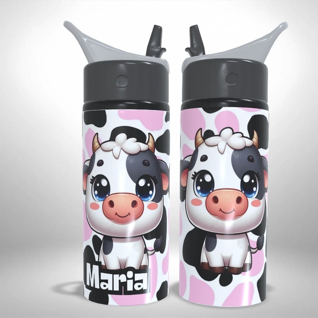 Garrafa de Água Squeeze   Alumínio Personalizado - Vaquinha - Desenho - Infantil Escolar