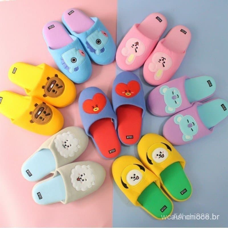 KPOP BTS Mulheres/Homens Unisex BT21 Chinelos Animados De Inverno Quente Piso Macio De Pelúcia Doméstico Sola Antiderrap