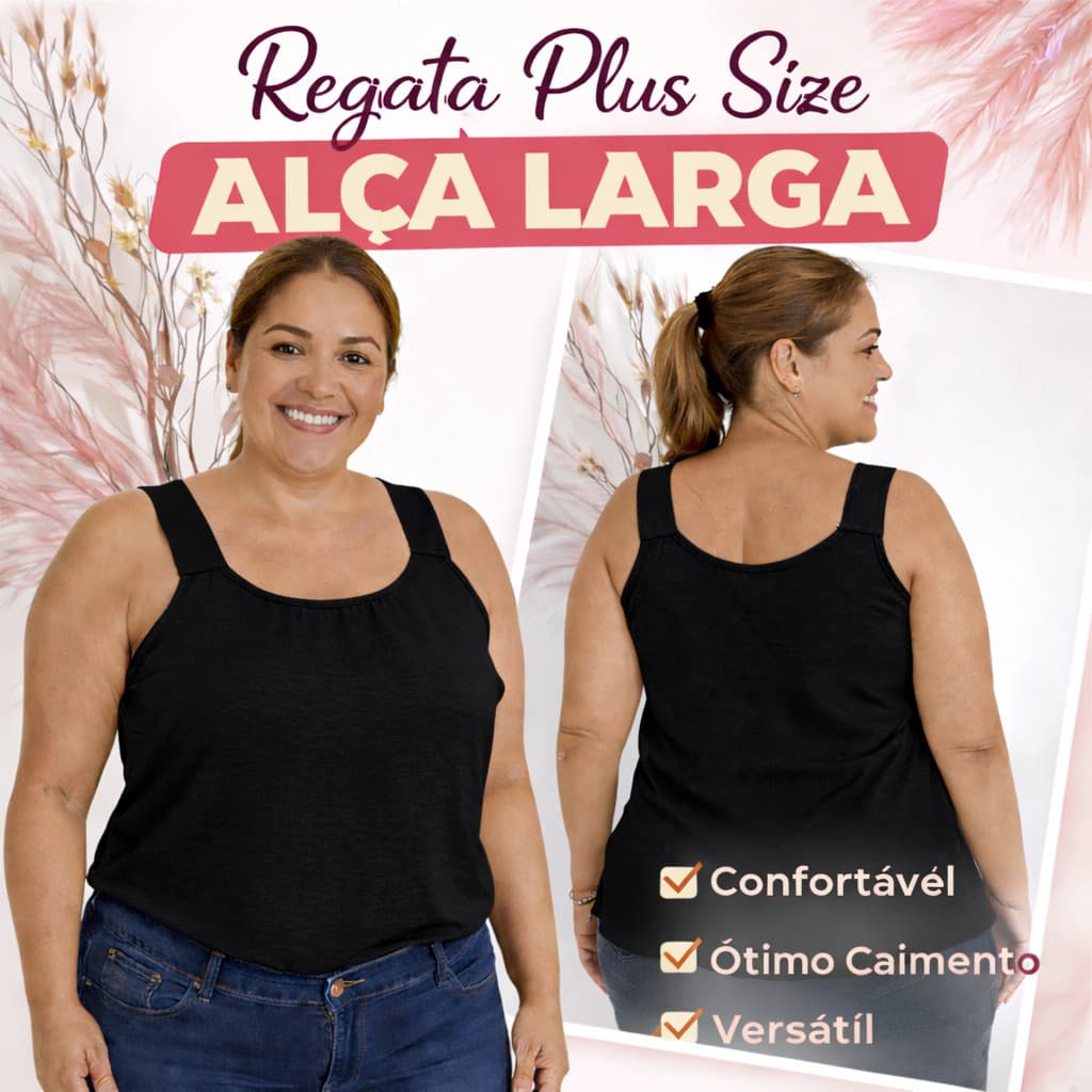 Regata Plus Size Feminina Alça Larga Confortável com Ótimo Caimento G1 G2 G3