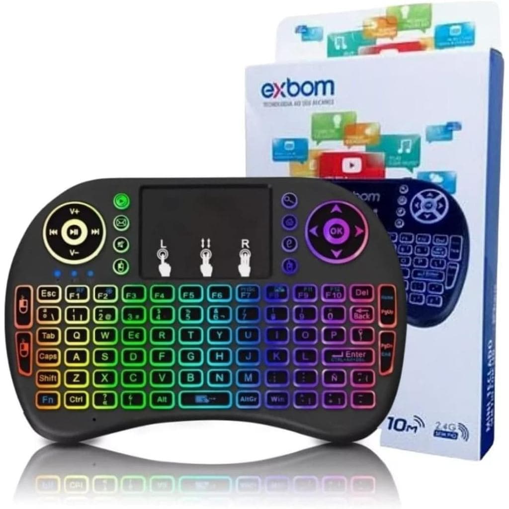 Mini Teclado Wireless com Touchpad LED p/ TV Box