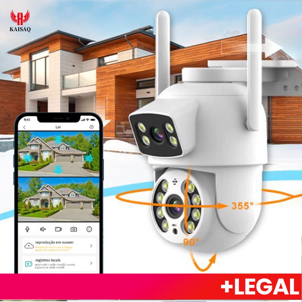 Câmera De Segurança a Prova de água Lente Dupla APP YOOSEE IP66 Camera IP WiFi 360 Sensor Visão Noturna Externa
