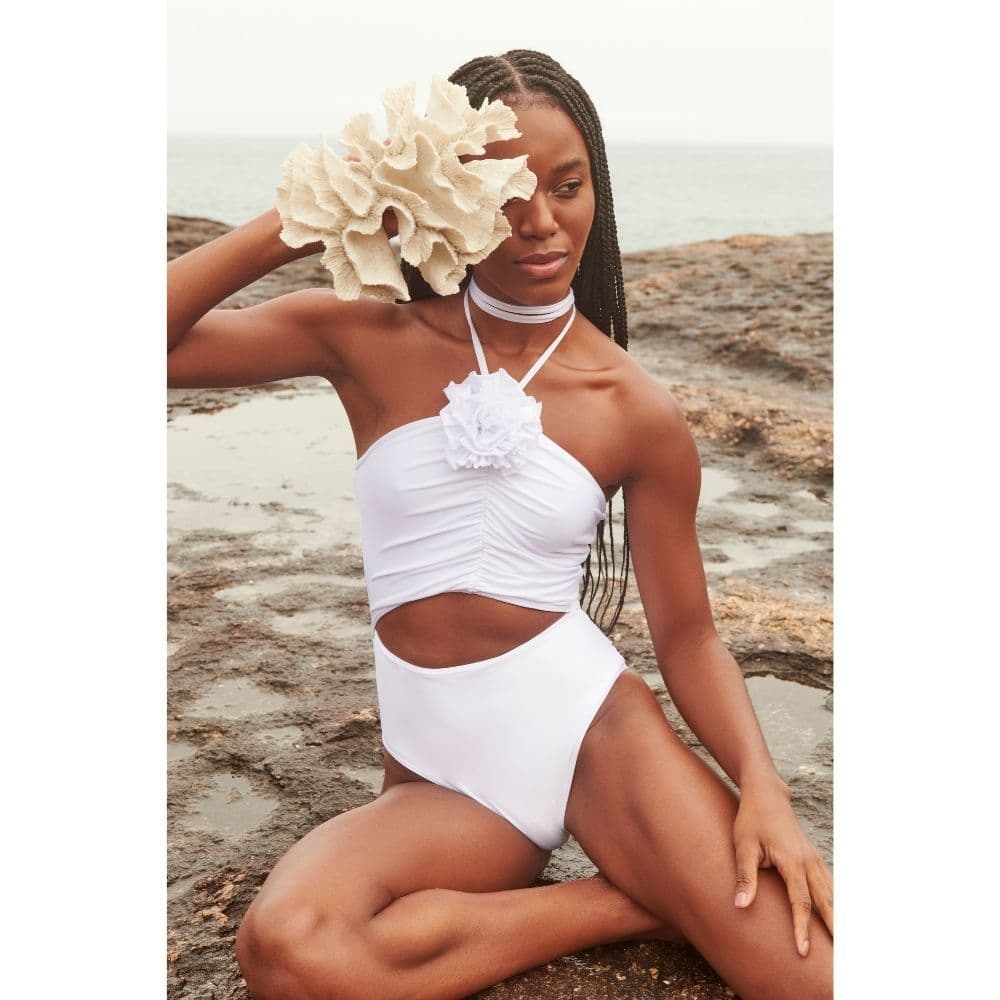 Maio Com Flor Central Dahlia Swimsuit Branco