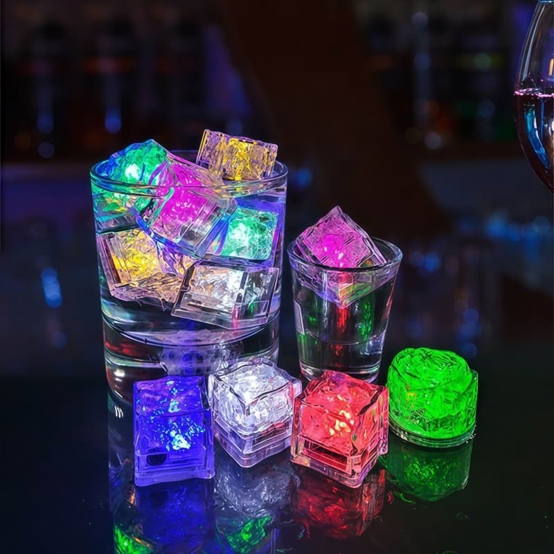 12 Gelo Cubo Led Pisca Colorido Neon Enfeites Decorar Drinks，brinquedo de água divertido para crianças, bar