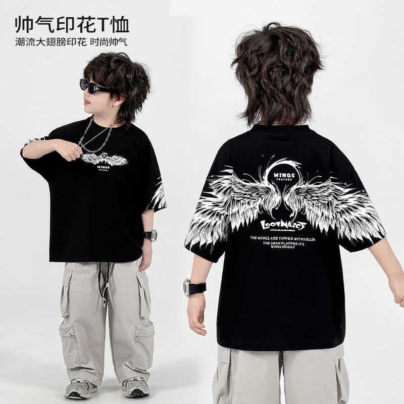 Camiseta estampada bonita de verão para meninos do trabalho médio manga curta * 43598