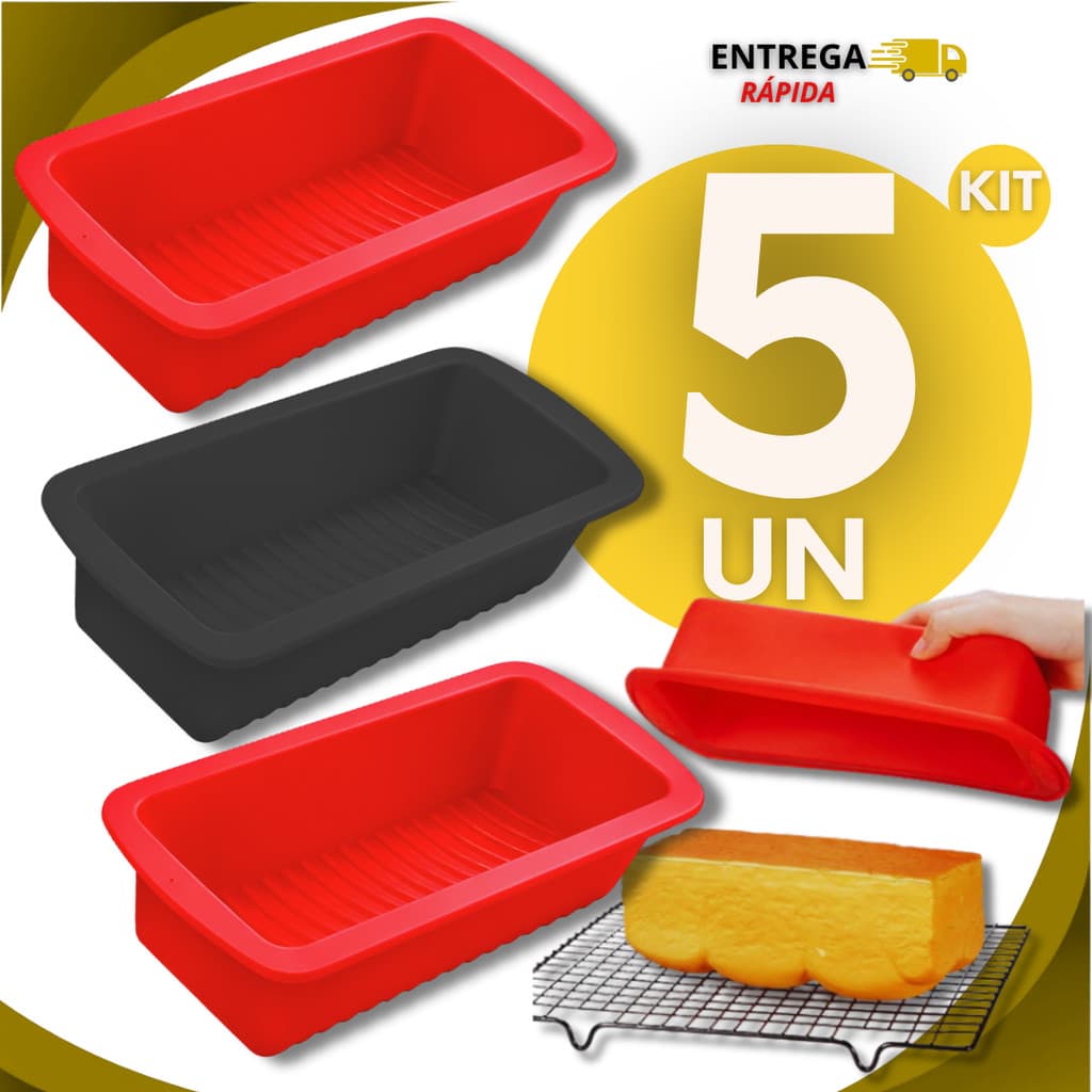 Jogo 5 Peças De Forma De Silicone Antiaderente Para Pães, Bolos, Tortas Não Gruda