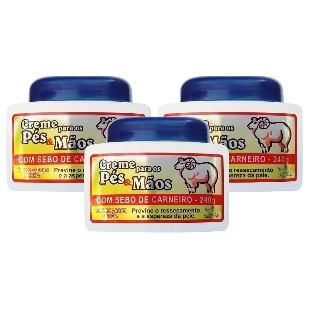 Kit 3un Creme para Pés e Mãos com Sebo de Carneiro 240g - San Jully