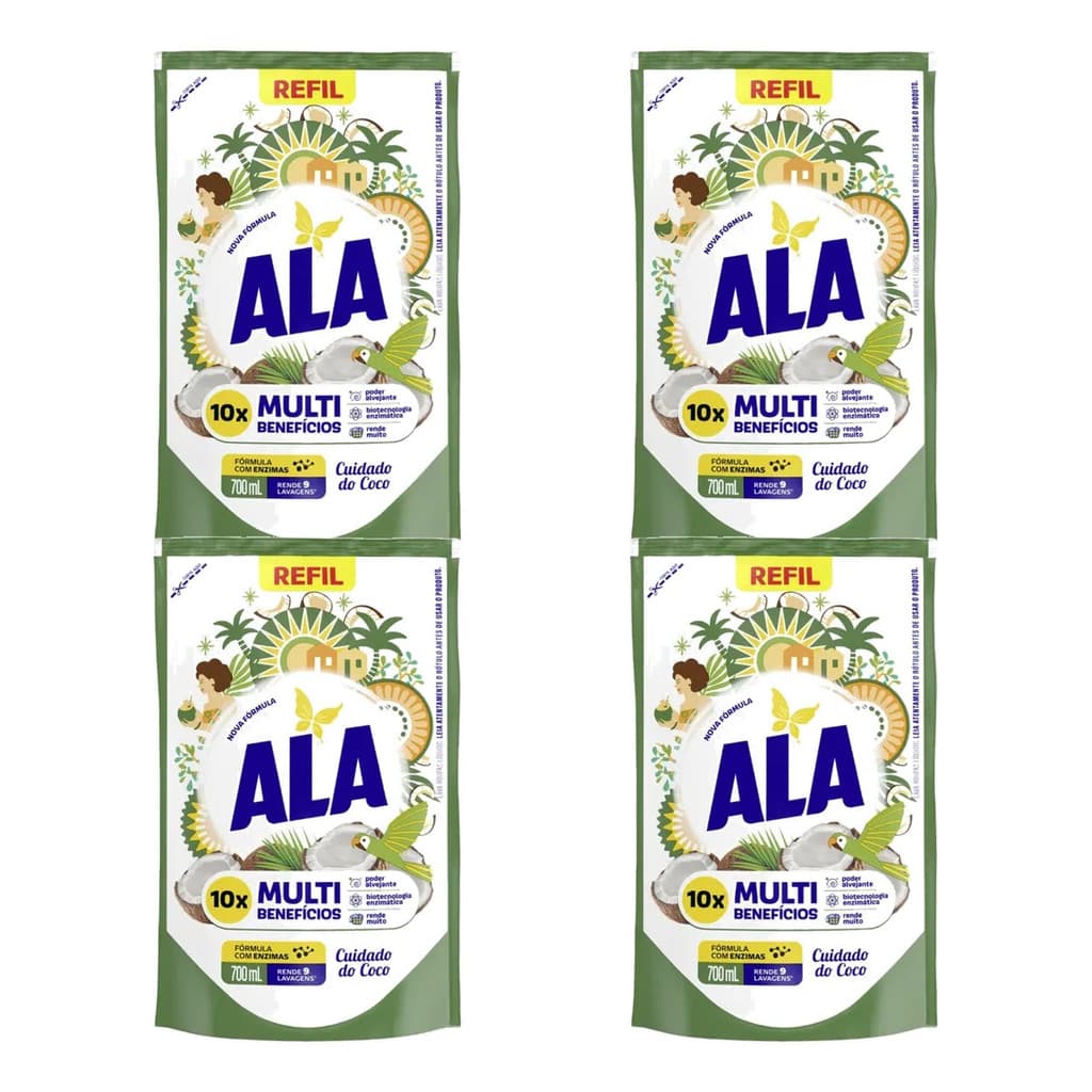 Kit 4 Sabão Líquido Ala Multi Beneficios Sachê Refil 700 Ml
