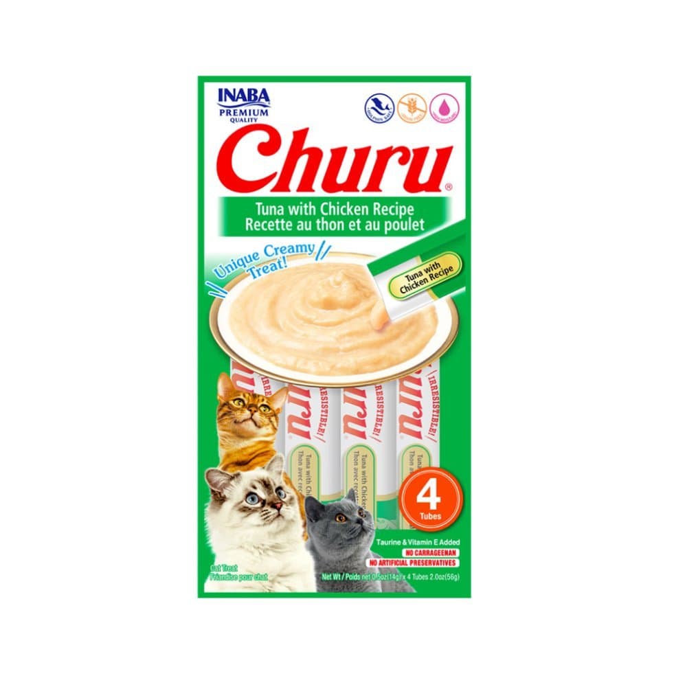 Petisco Sachê Para Gatos Churu 56g - Contém 4 Tubets De 14g Atum com frango