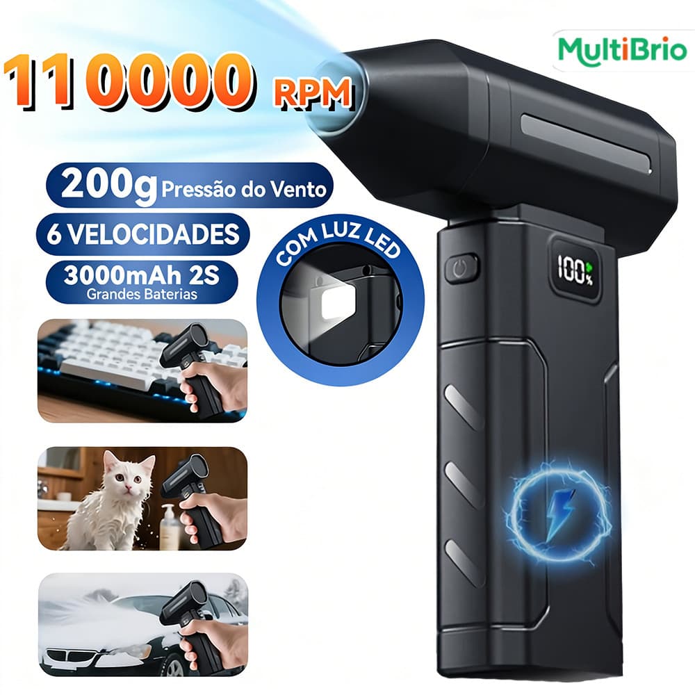 Soprador Turbo Portátil Sem Fio 110.000 RPM, Mini Jato Elétrico com Alta Potência para Limpeza de Teclado e PC