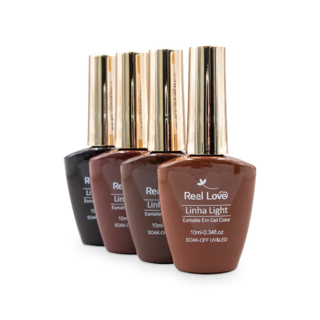 Kit 4 Esmaltes em Gel Tons de Marrom 10ml Real Love Profissional Alta Cobertura Brilho Intenso