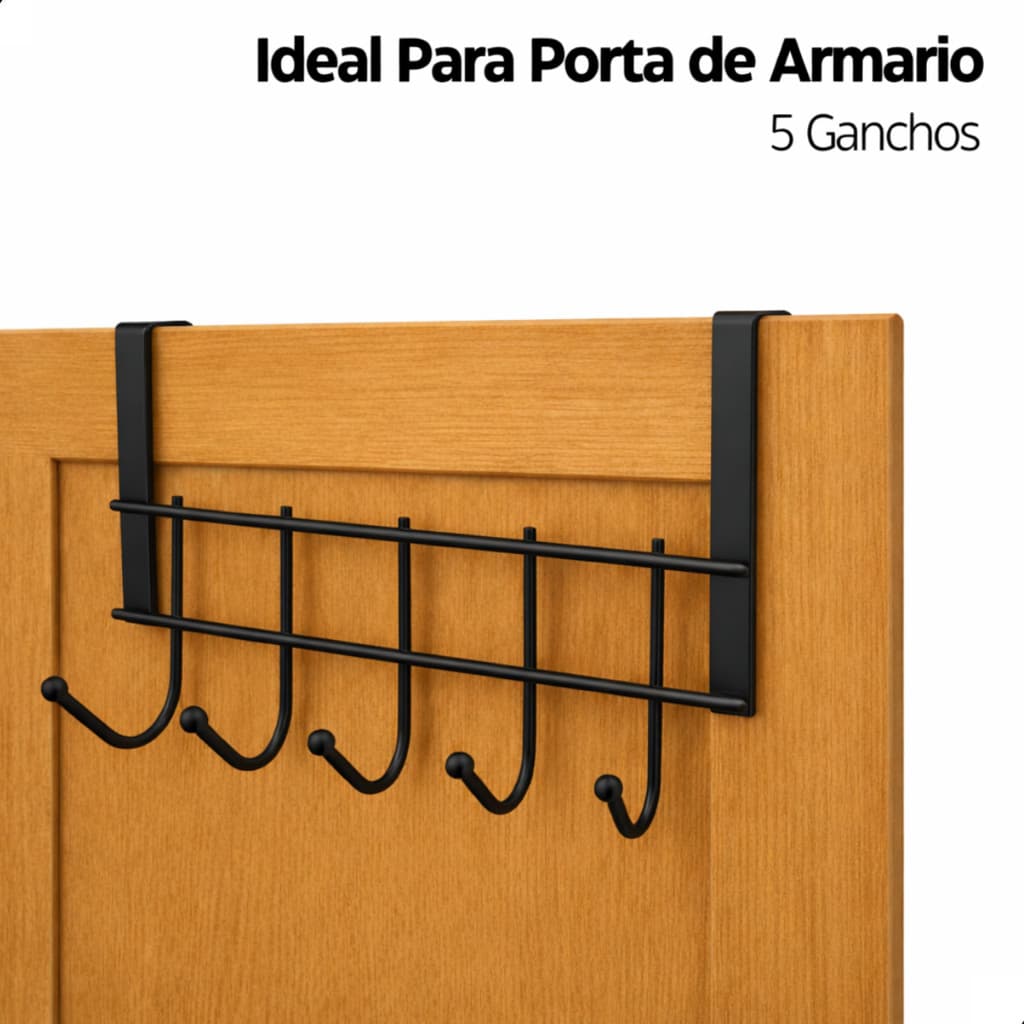 Cabide Porta Armário 5 Ganchos Suporte Sem Furo Pendura Toalha Pano