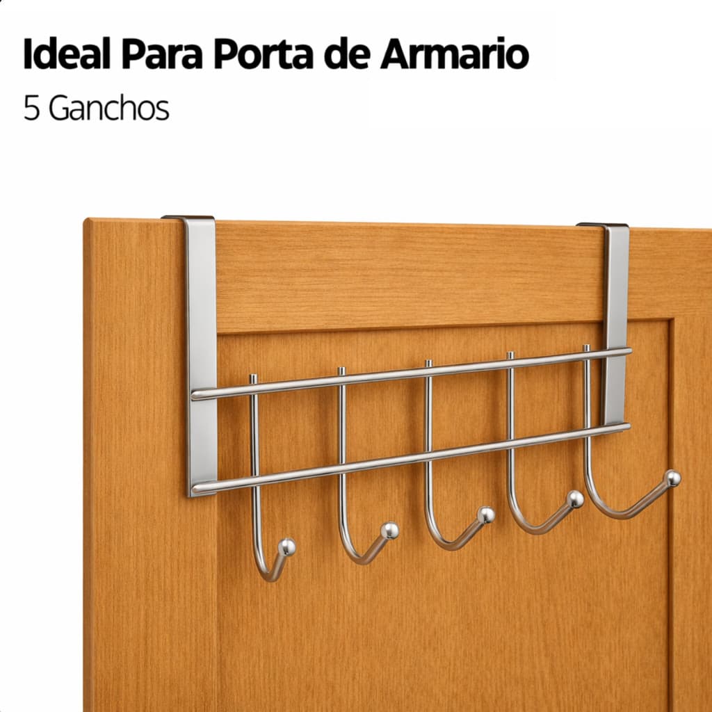 Suporte Porta Armário Cabide 5 Ganchos Sem Furo Pendura Toalhas Roupas