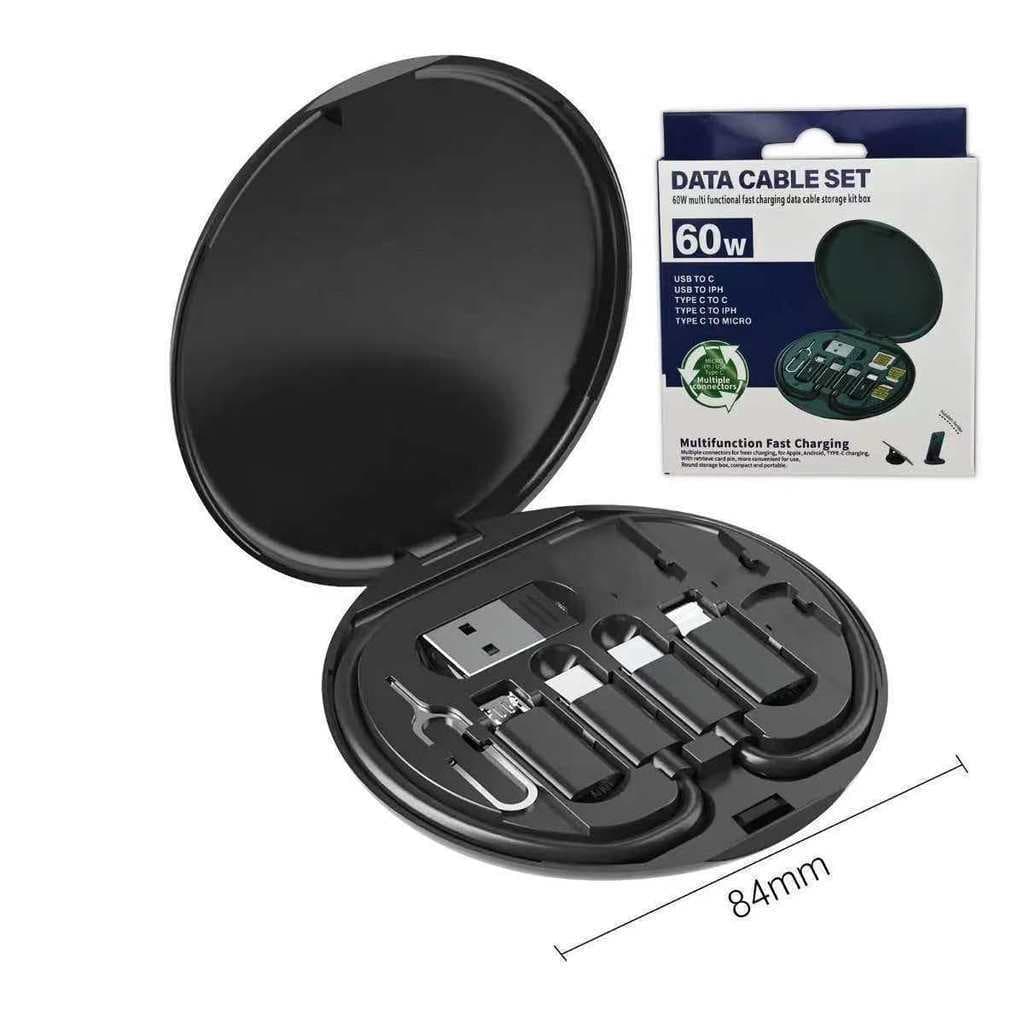 Kit Cabos e Adaptadores 60W Tipo C Lightning Micro USB Multifunção Portátil para Celular