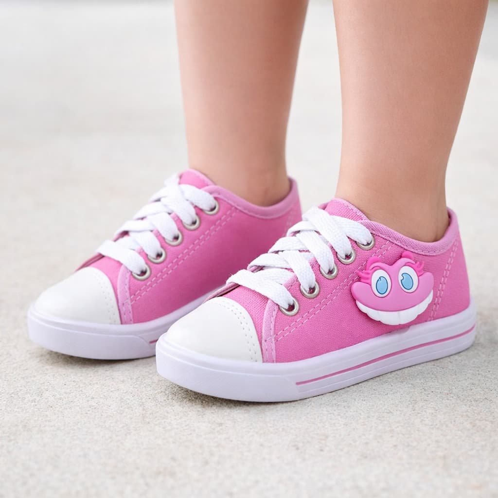 Tênis Infantil Menina Rosa com Aplique Cartoon Moda Kids Dia a Dia