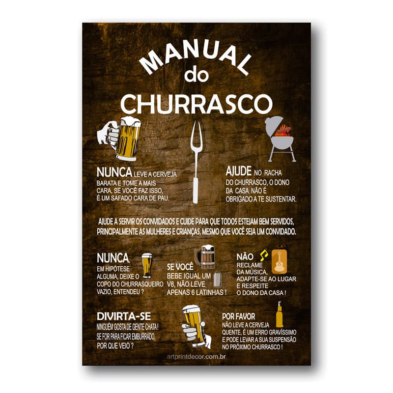 Placa Decorativa Manual do Churrasco Mdf 20x30 cm