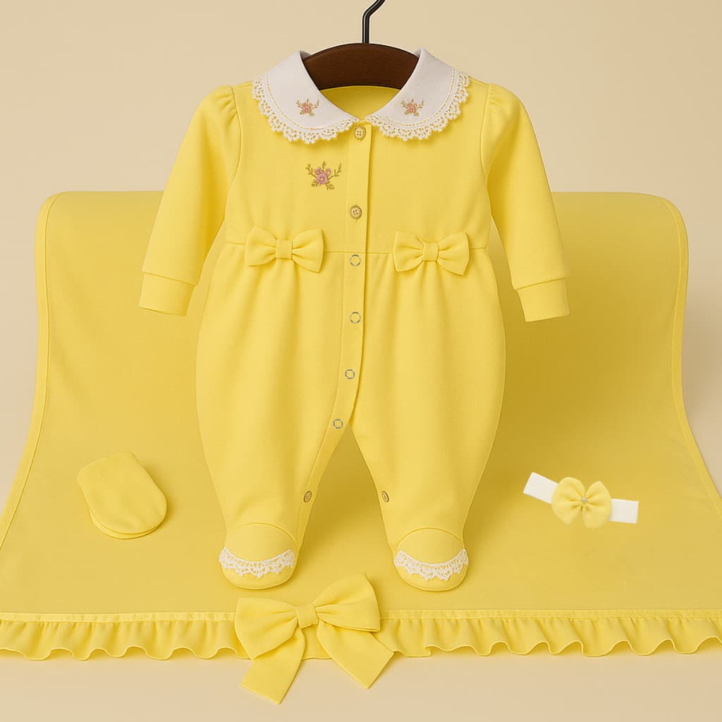 Kit Maternidade 4 Peças Amarelo com Bordado