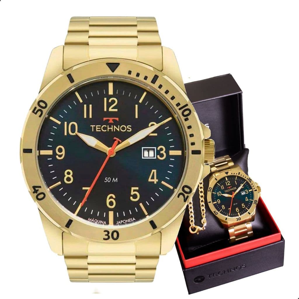 Relógio Masculino Technos Original Dourado + Pulseira Luxo 2115NBR/1A Relógio Original Masculino
