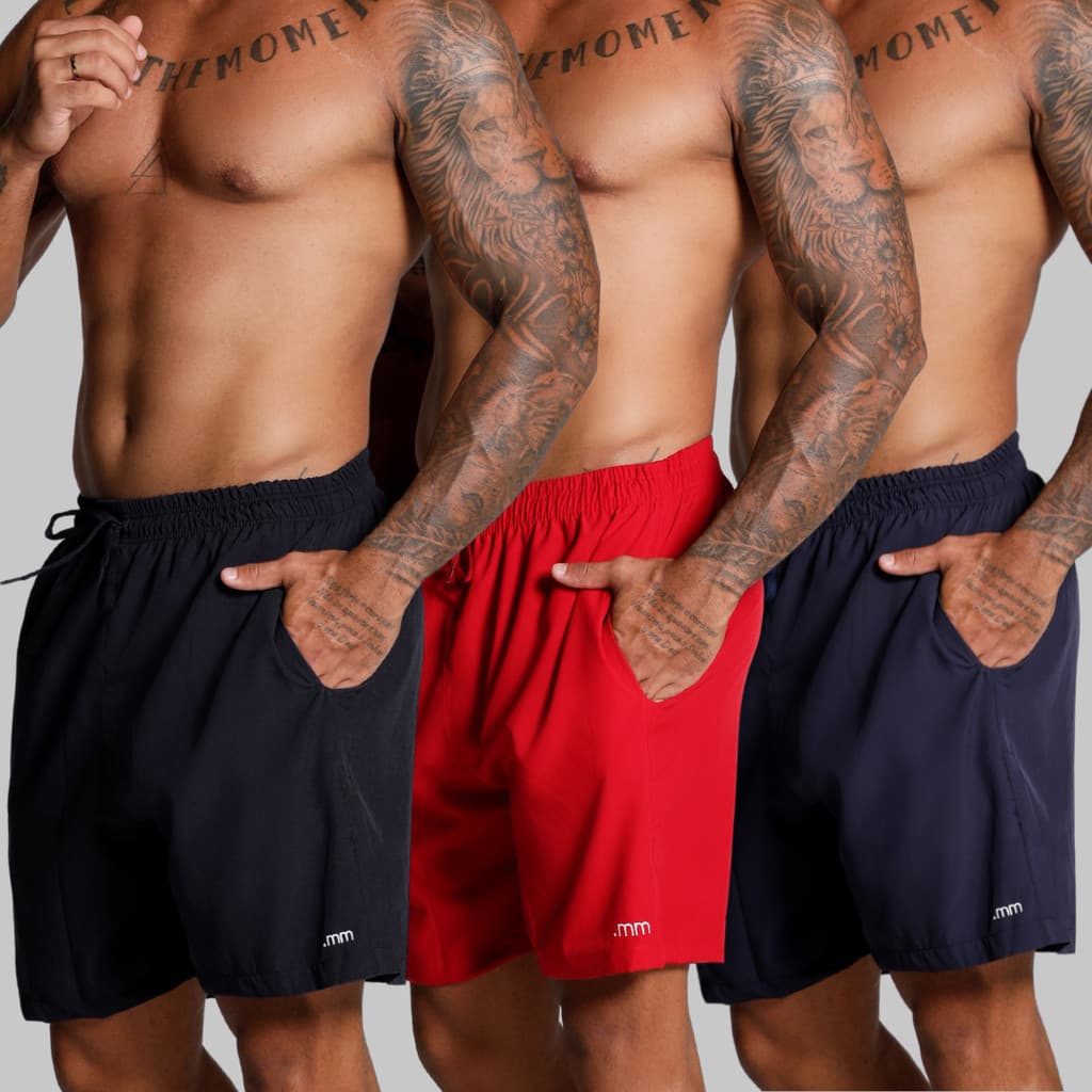 Kit 3 Bermuda Masculina Tactel Elastano Academia Treino Short Dry Fit