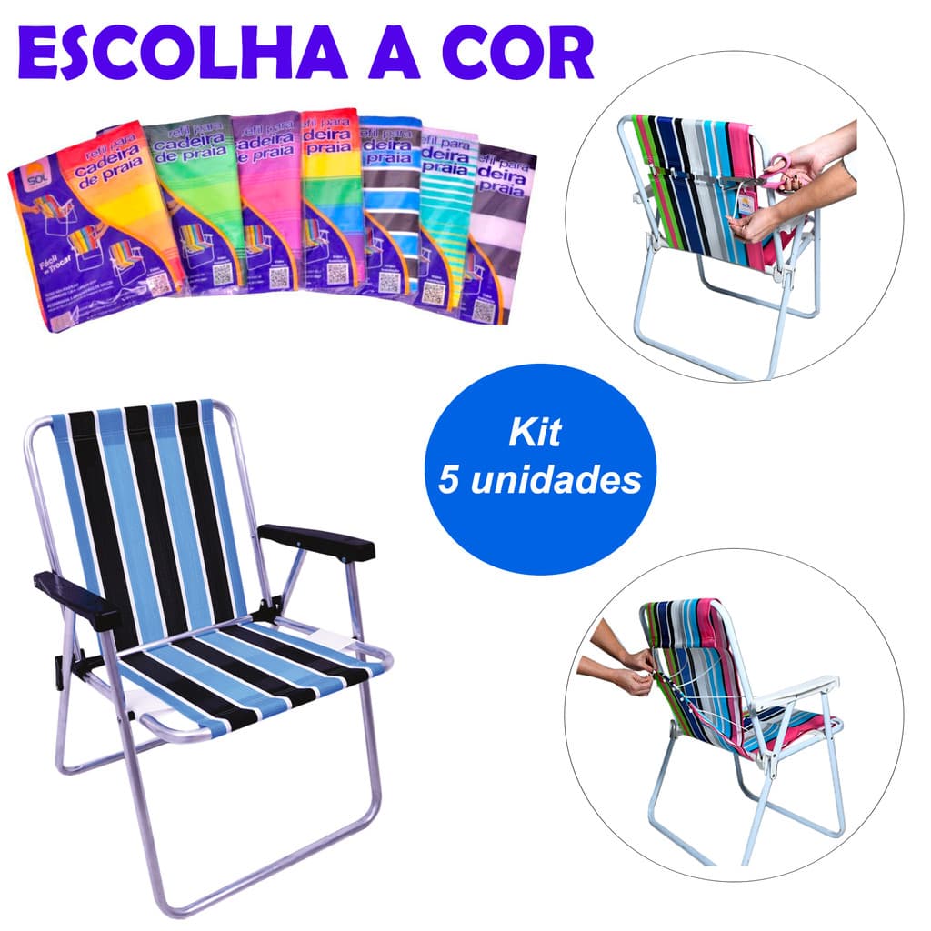 KIT 5 Unidades Refil Para Cadeira de Praia Alta Tipo Mor Alumínio ou Aço Suporta 120kg