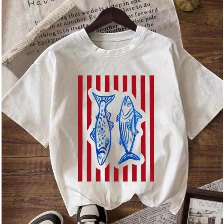 Camiseta Feminina Estampa Sardinhas T-SHIRT Sardines Summer 100% Algodão Premium