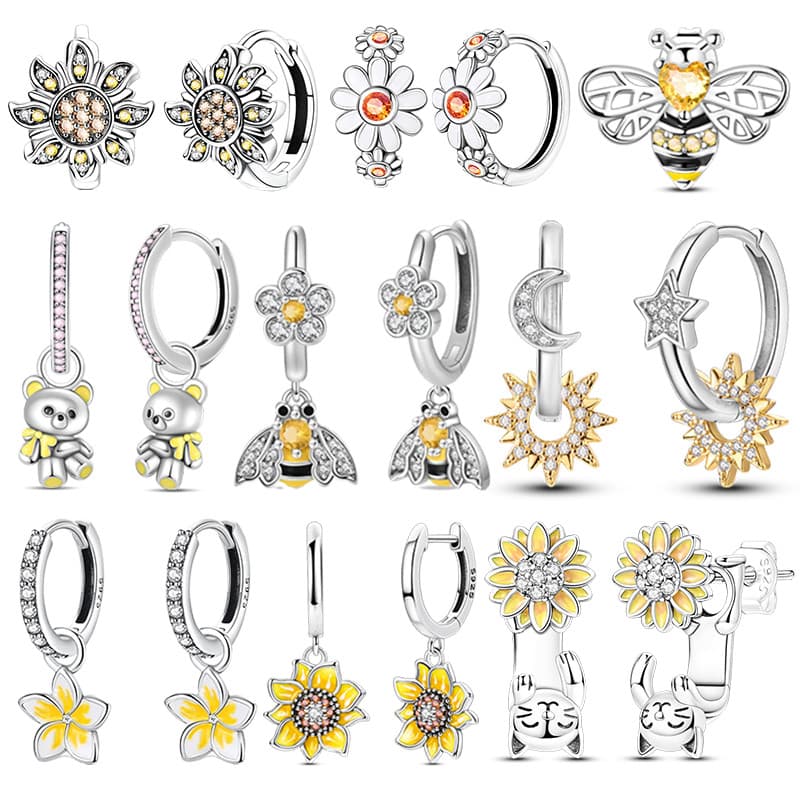 Original 925 Prata Amarelo Brincos Feminino 2025 Zircão Orelha Studs Brinco Brilhante