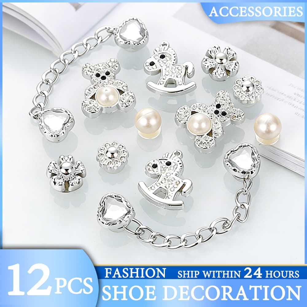 Charms de Sapatos 12pcs Urso Cavalo Sandálias Decorativas Pingente Acessórios Botão e Alfinetes Para serem usados como p