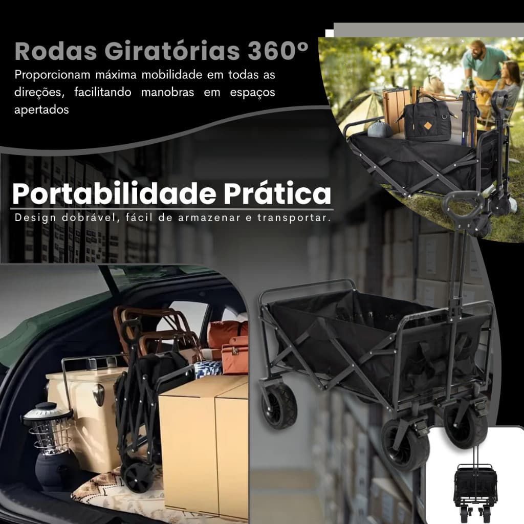 Carrinho Carga Camping Praia Pesca Passeio Dobrável 100kg FACIL