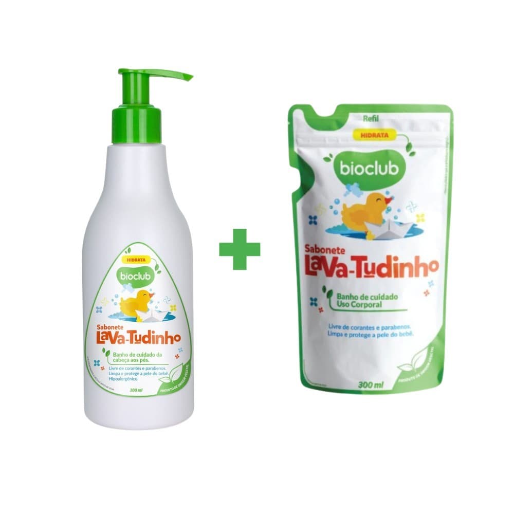 Kit Sabonete Líquido Lava Tudinho + Refil 300ml - Infantil Baby Sem Álcool Bioclub