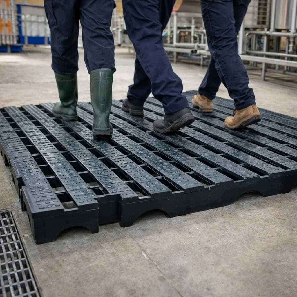 Piso Plástico Estrado Vazado 50x50cm Preto Encaixe Modular Drenagem Palete Antiderrapante