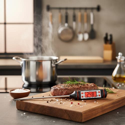 Termômetro Culinário Digital Espeto Alimentos Cozinha Água Mamadeira churrasco profissional confeitaria  Cinza Preto
