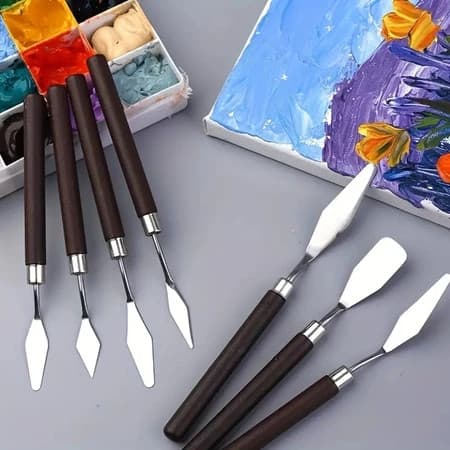 Conjunto com 7 facas de aço inoxidável para pintura a óleo, espátulas para artistas e ferramentas de desenho