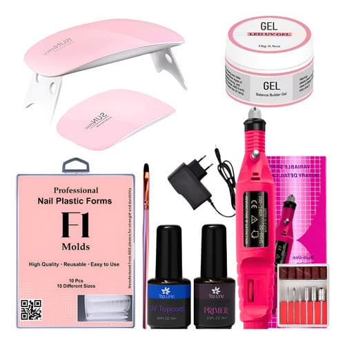 Kit Completo Unhas Em Gel Iniciantes Molde F1 Reutilizavel Aleatorio