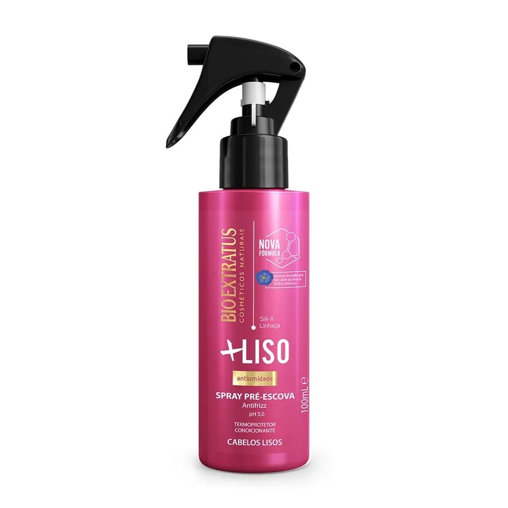 Finalizador Spray +Liso Bio Extratus 100mL Cabelo Liso Protetor Térmico, Proteção Solar, Low Poo