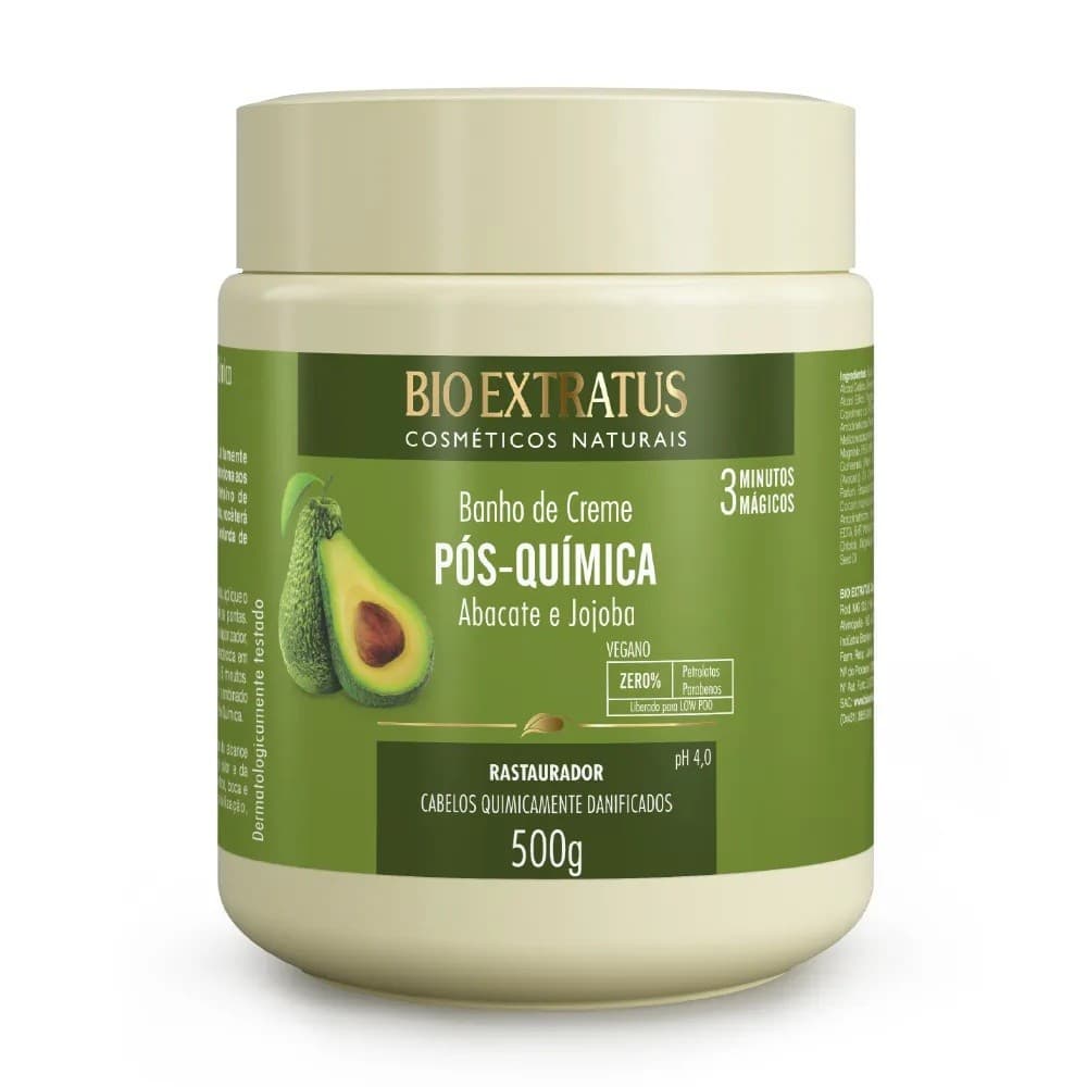 Banho de Creme Pós Quimica 500g Bio Extratus Restaurador Para Cabelos Quimicamente Danificados