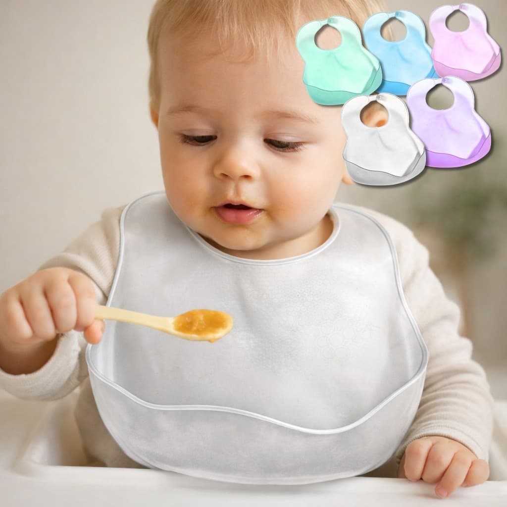 Babador Infantil de Silicone Papa Migalhas Livre Bpa Impermeável Babador Ajustável Ideal Para Introdução Alimentar