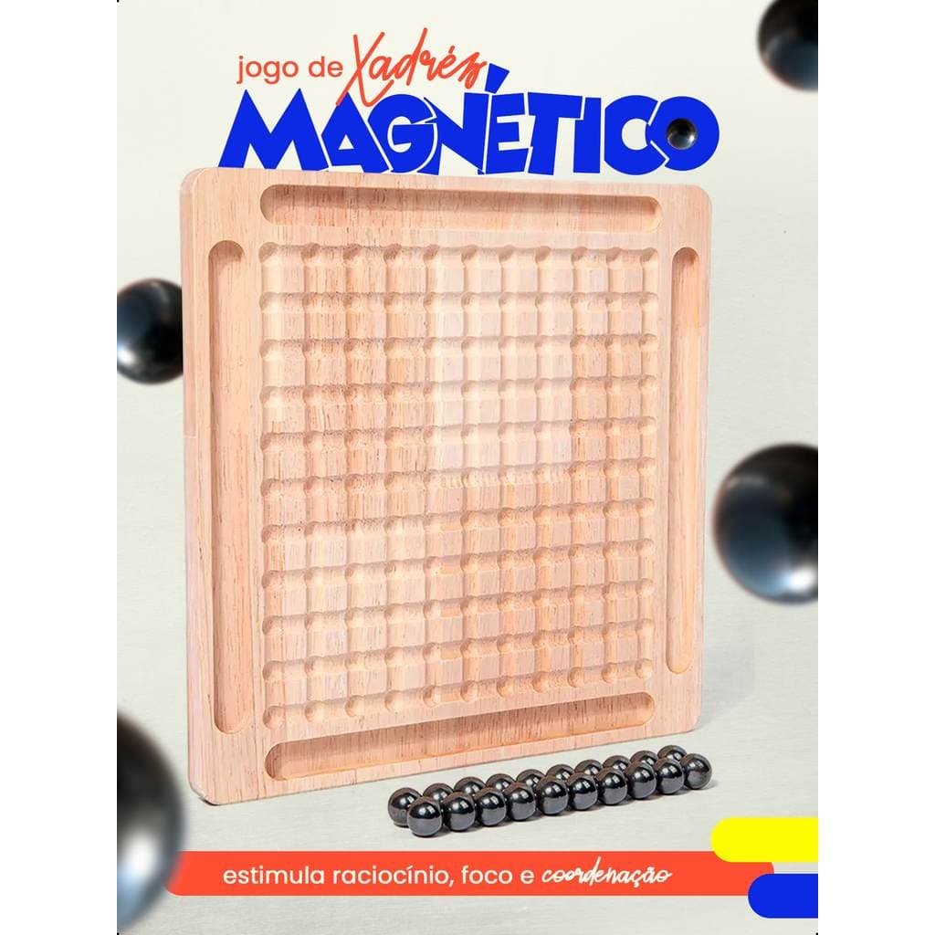 Jogo de Tabuleiro Madeira Xadrez Magnético Educativo Lógica
