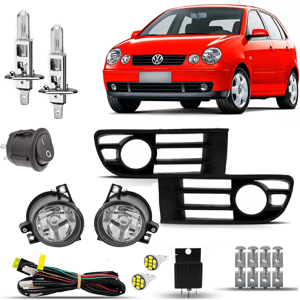 Kit Farol De Milha Neblina Auxiliar Farolete  Completo Volkswagen Zoinho Zoiao Polo 2003 2004 2005 2006