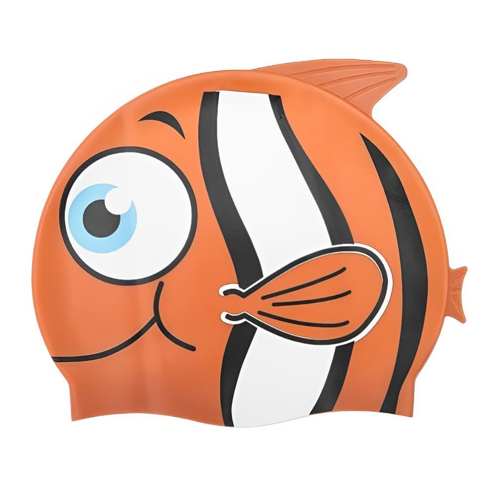 Touca De Natação Infantil Em Silicone Resistente Peixinho Peixe Cor Laranja