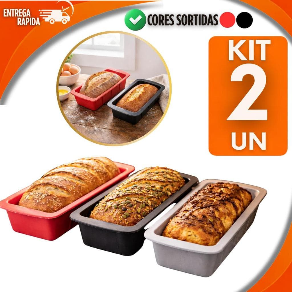 Melhor Preço Kit 2 Forma De Silicone Retangular  Antiaderente Para  Pães Bolos Caseiros Multiuso Universal