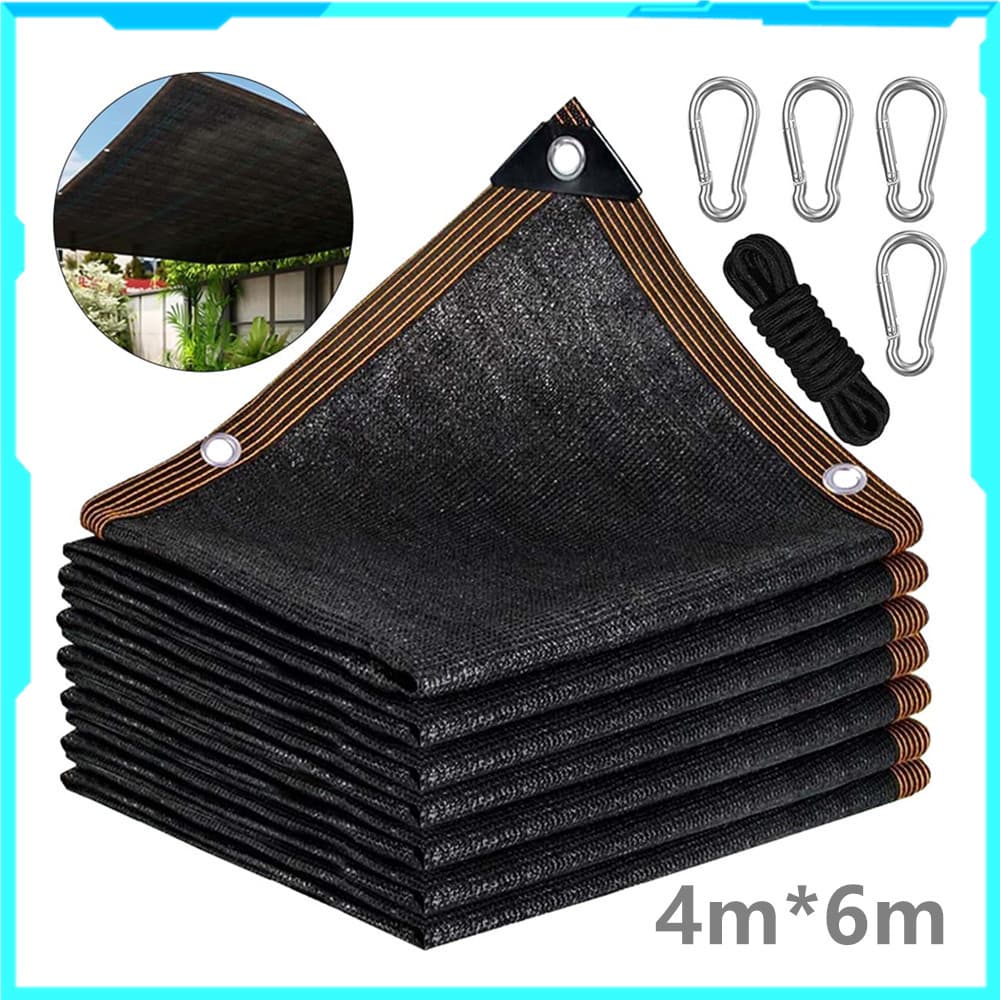 Protetor solar preto para guarda-sol de jardim 4x6m com corda trançada mosquetão